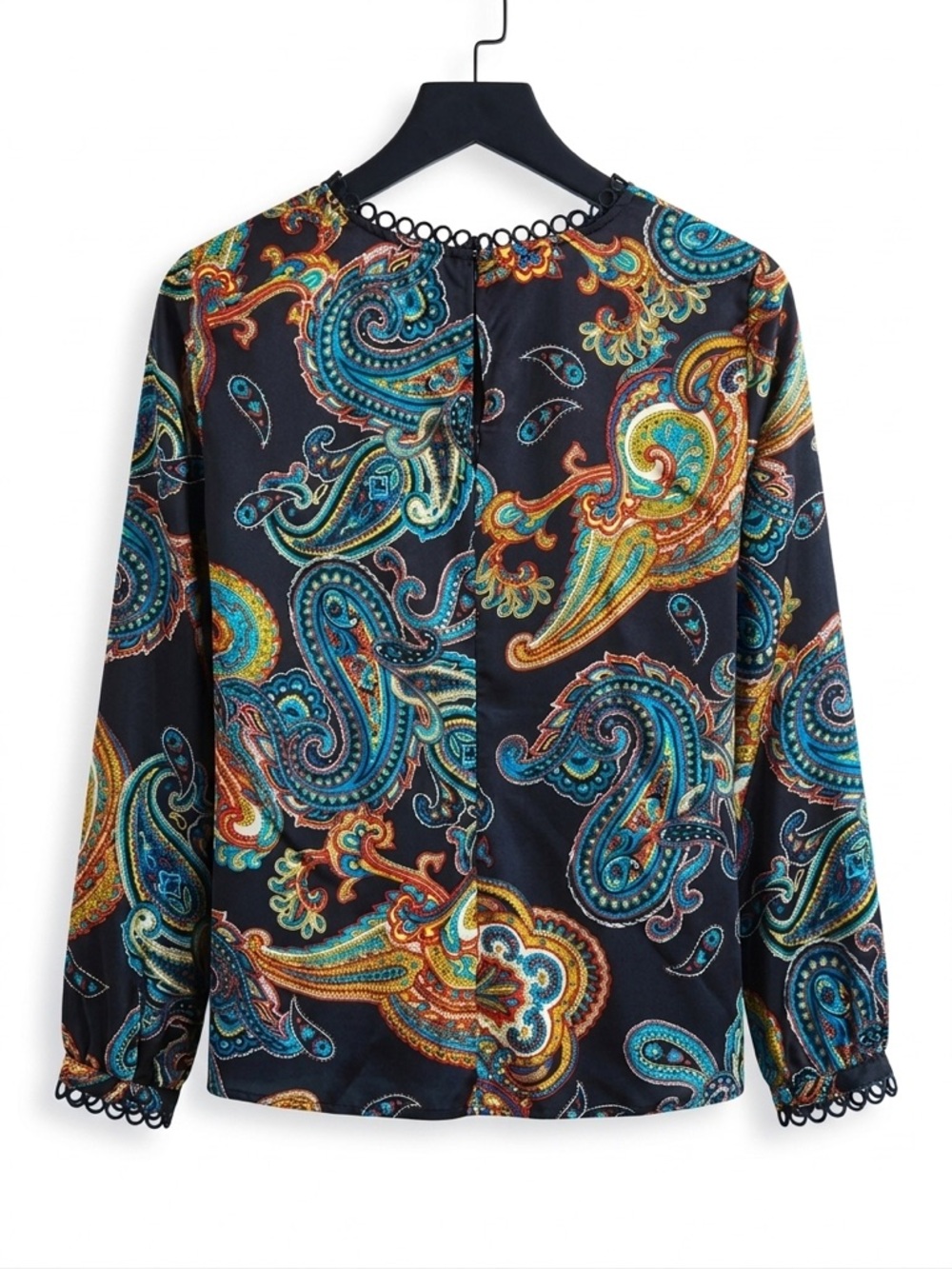 J.Crew 100% Silk Women’s Size 2 Twill Top In Bold Paisley Print Black - Picture 2 of 5